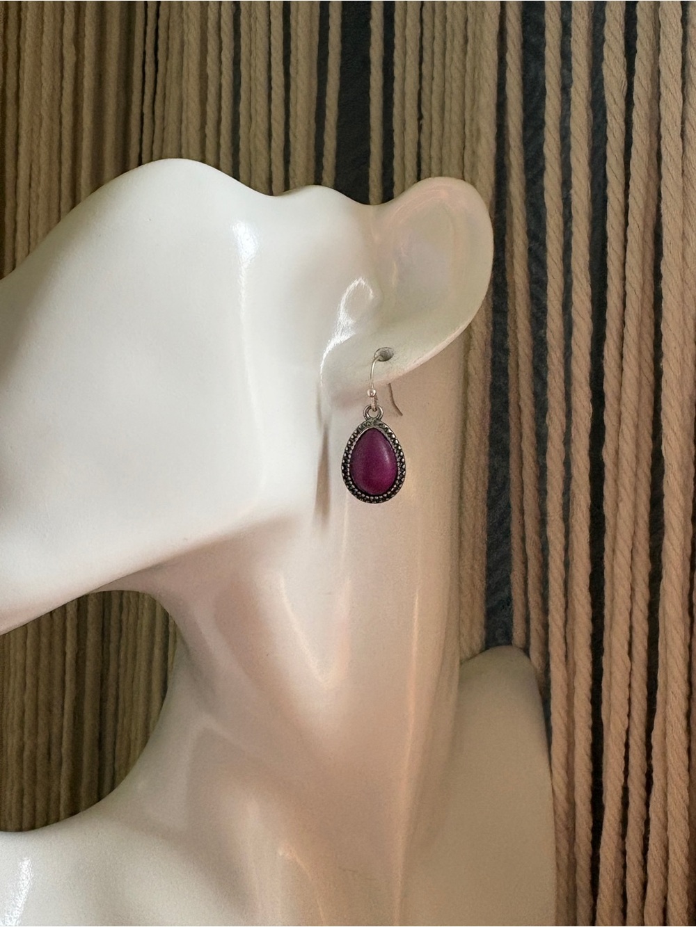 Purple Stone Silver Teardrop Dangle Earrings